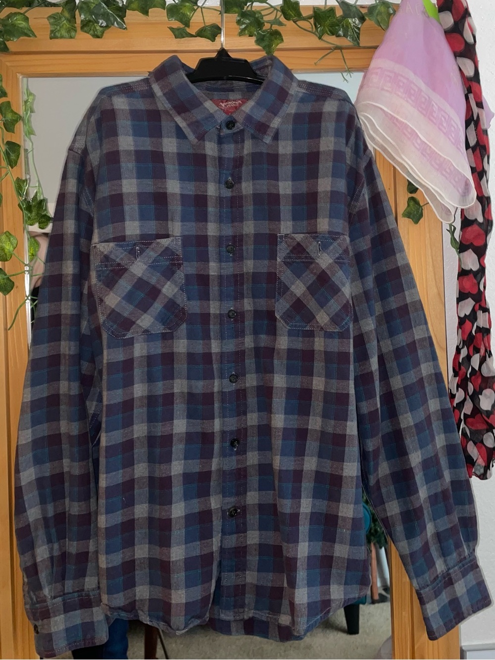 Purple and Blue Cotton Plaid Shirt